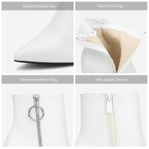 Chunky High Heel Ankle Boots - WHITE PU - 5